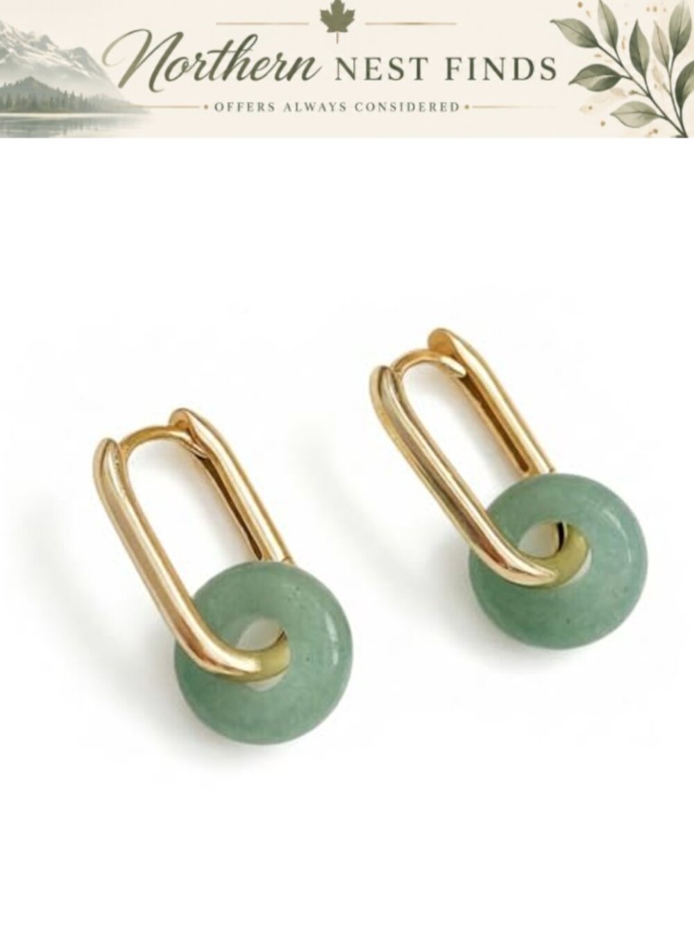 Green Jade Hoop Earrings 18K Gold Plated Gemstone Jewelry for Women